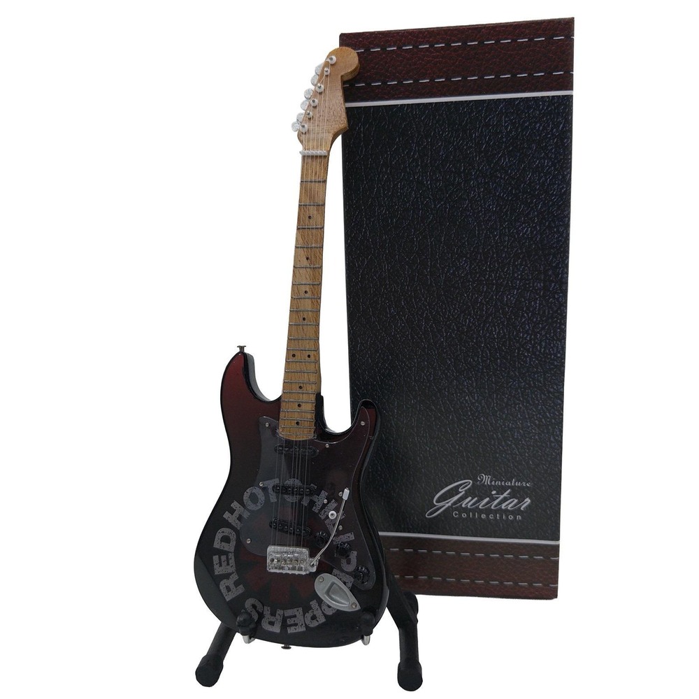 Red Hot Chili Peppers Miniature Guitar Handmade Wooden Scale Model with Stand